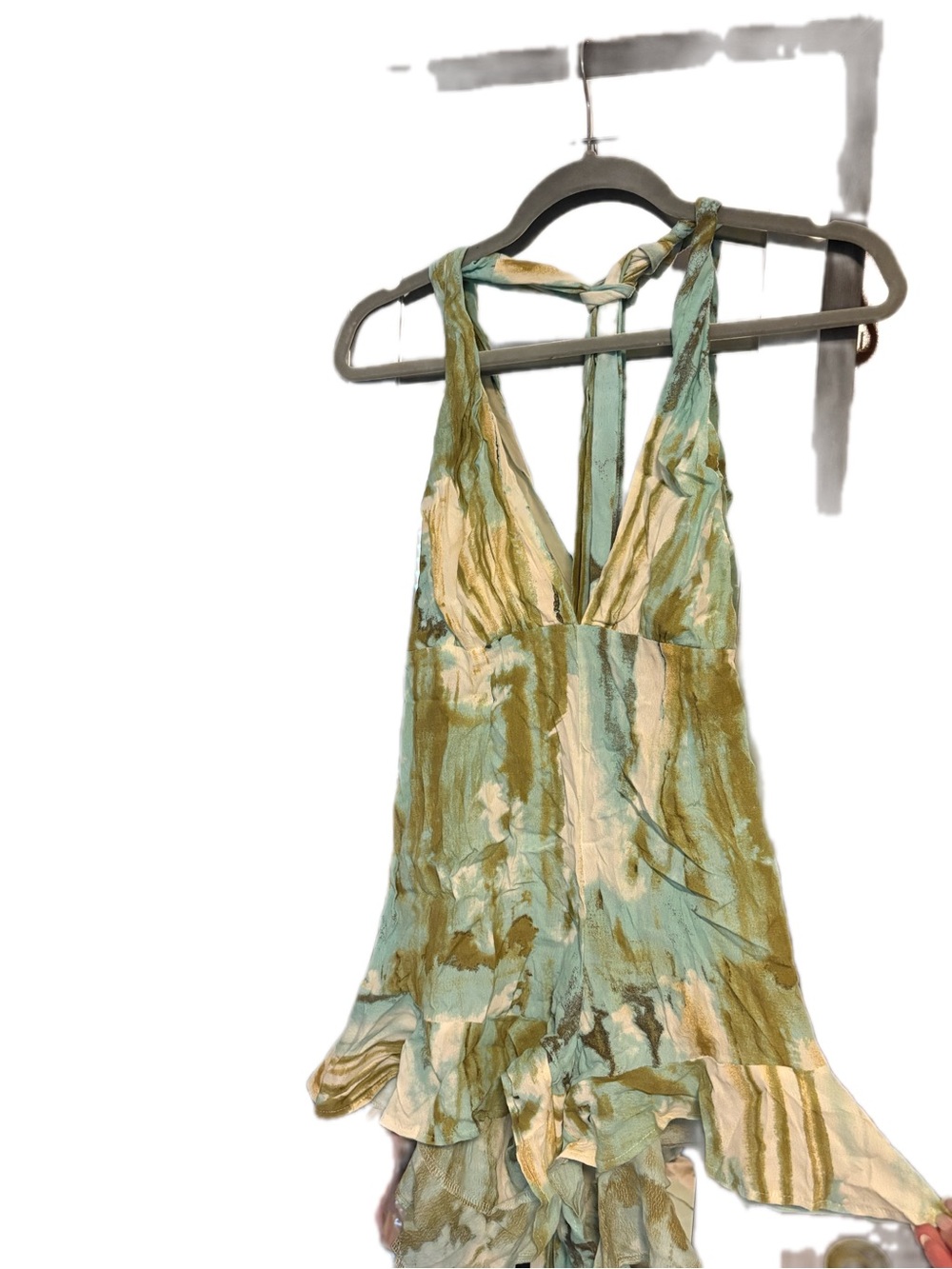 Hello Molly Green and Cream Marbled Halter Ruffle Camisole